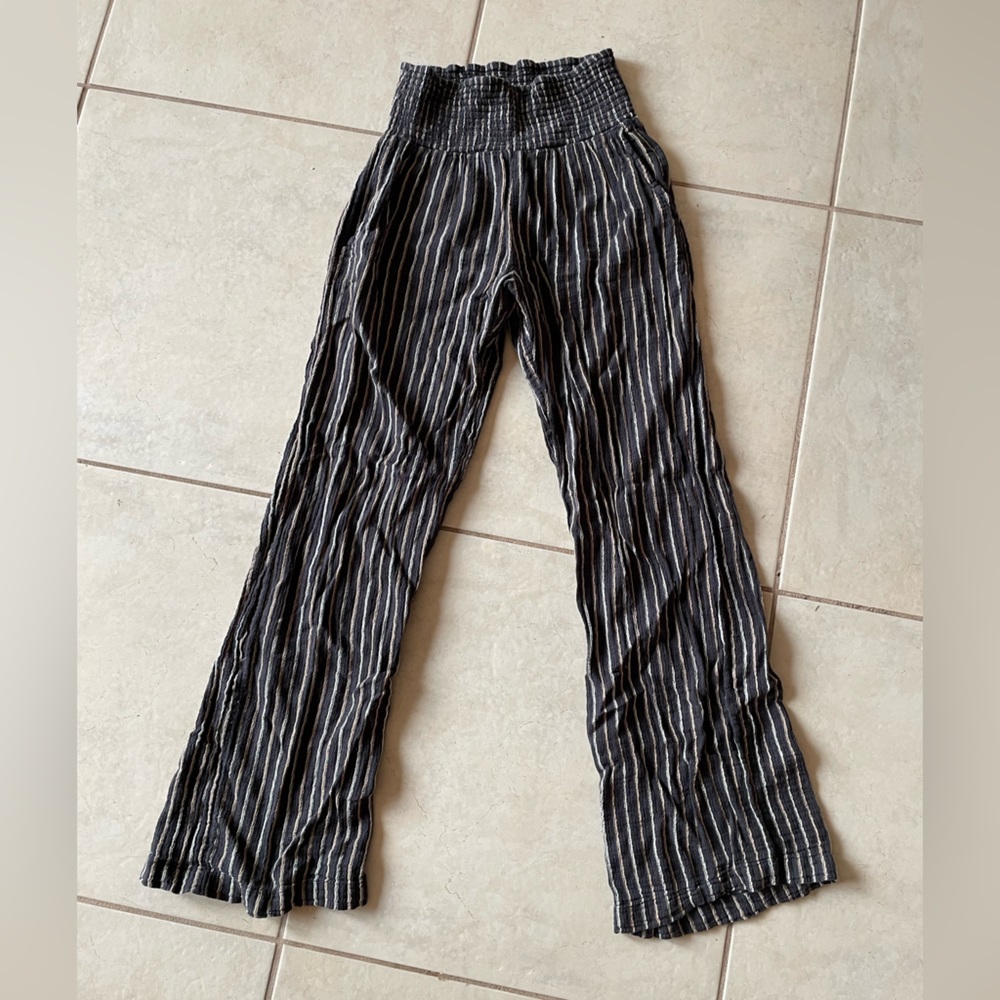 BILLABONG - Juniors Black Striped Flair Leg Lounge Pants